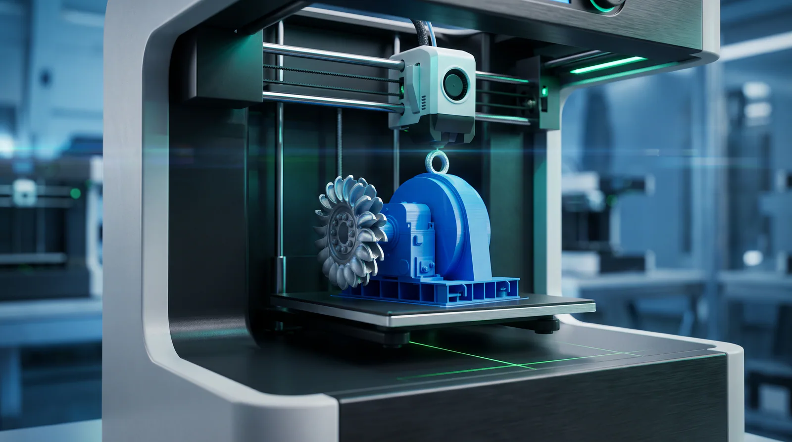 Impresora 3D fabricando un modelo industrial personalizado